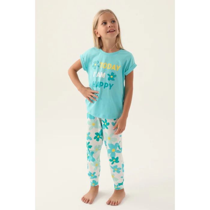 Roly Poly 3394-2 Kız Çocuk Çiçekli Kısa Kol Pijama Takım