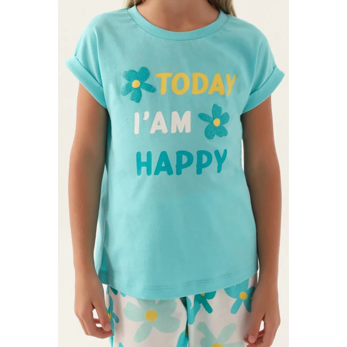 Roly Poly 3394-2 Kız Çocuk Çiçekli Kısa Kol Pijama Takım