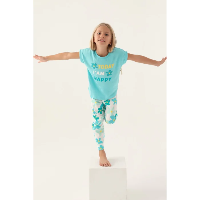 Roly Poly 3394-2 Kız Çocuk Çiçekli Kısa Kol Pijama Takım