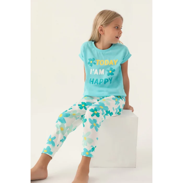 Roly Poly 3394-2 Kız Çocuk Çiçekli Kısa Kol Pijama Takım