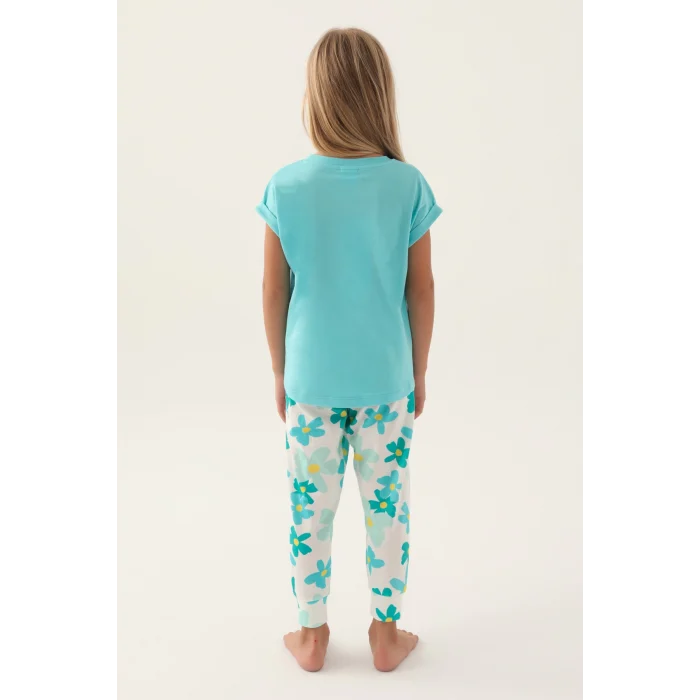 Roly Poly 3394-2 Kız Çocuk Çiçekli Kısa Kol Pijama Takım