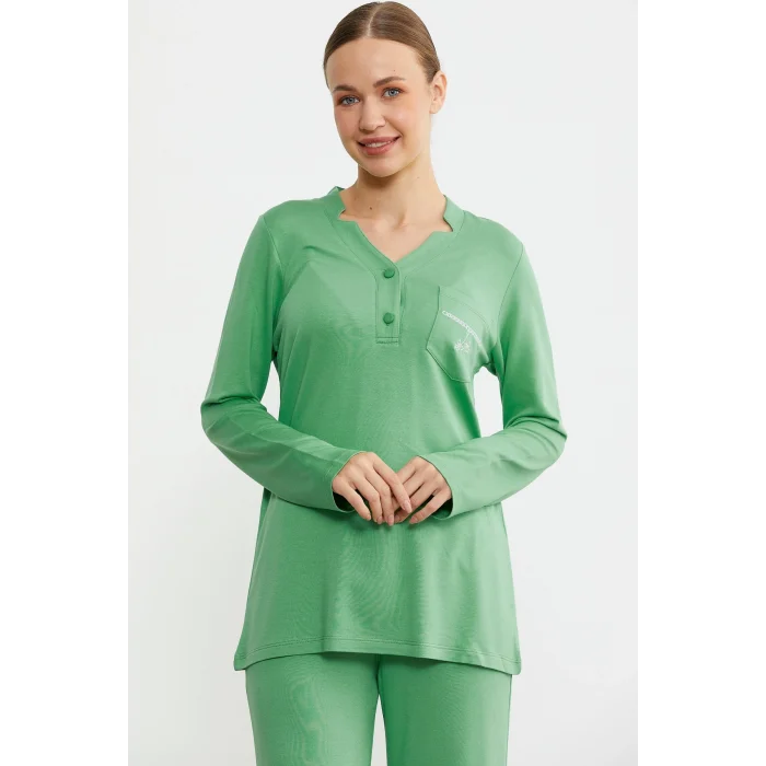 Sementa 76438 Yarım Düğmeli Cep Detaylı Pijama Takım