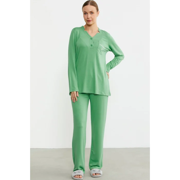 Sementa 76438 Yarım Düğmeli Cep Detaylı Pijama Takım
