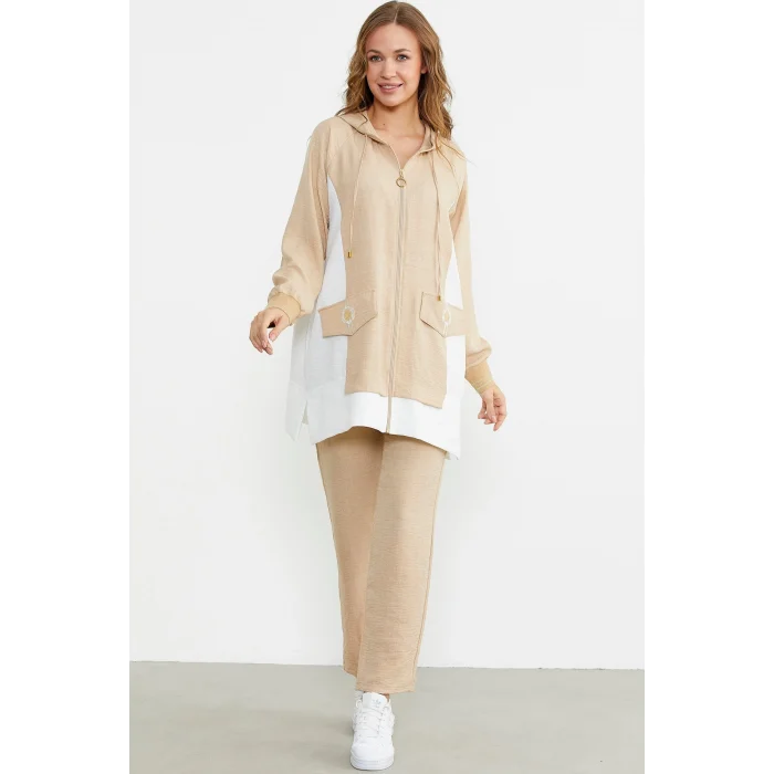 Sementa 76448 Keten Görünümlü Kapüşonlu Tunik Takım