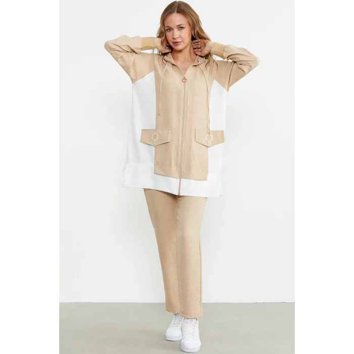 Sementa 76448 Keten Görünümlü Kapüşonlu Tunik Takım