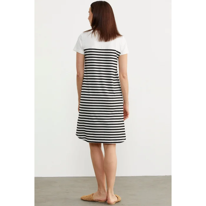 Sementa 77482 Düğme Detaylı Çizgili Penye Elbise