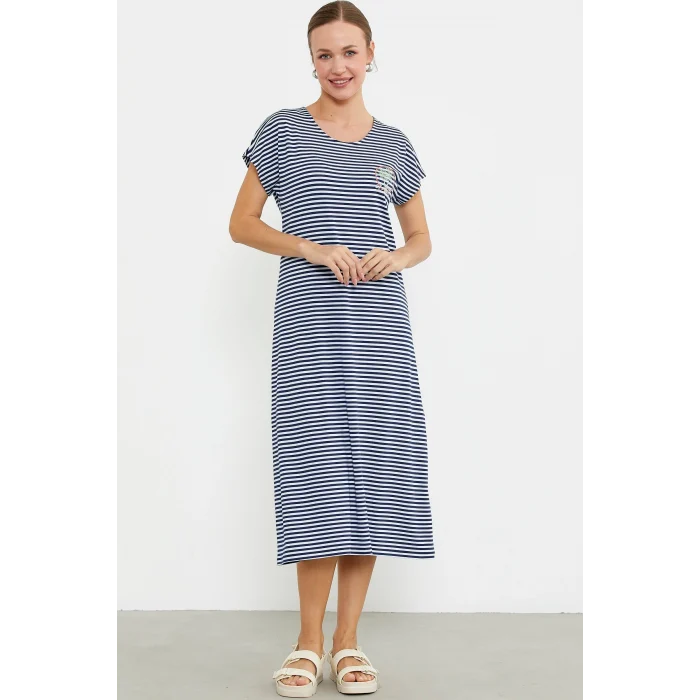 Sementa 77489 Nakış Detaylı Marine Penye Elbise