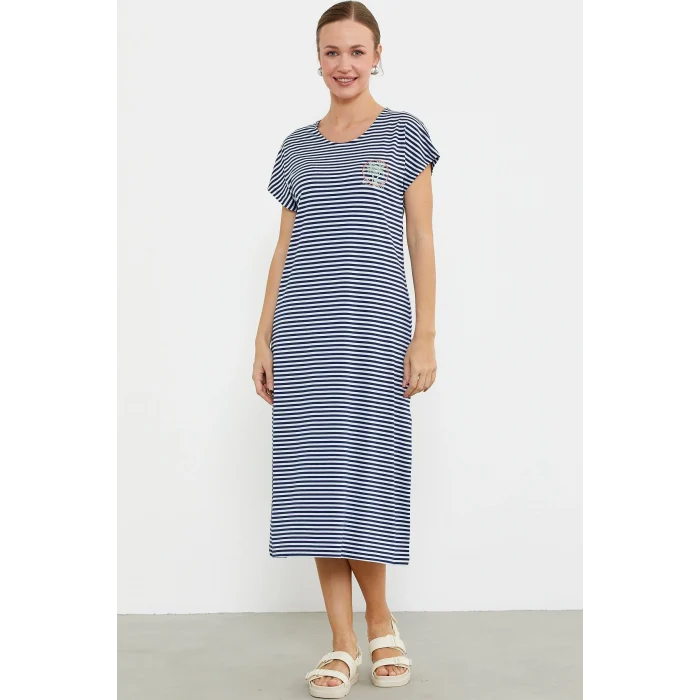 Sementa 77489 Nakış Detaylı Marine Penye Elbise