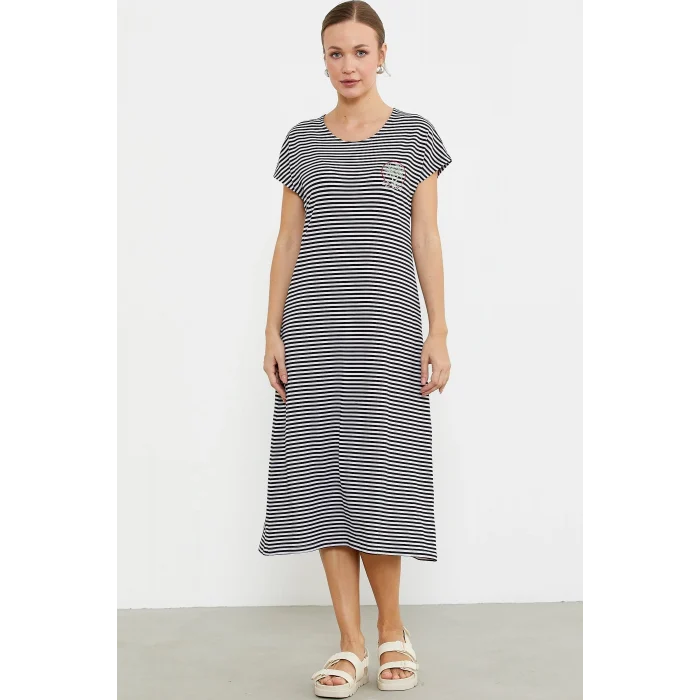 Sementa 77489 Nakış Detaylı Marine Penye Elbise