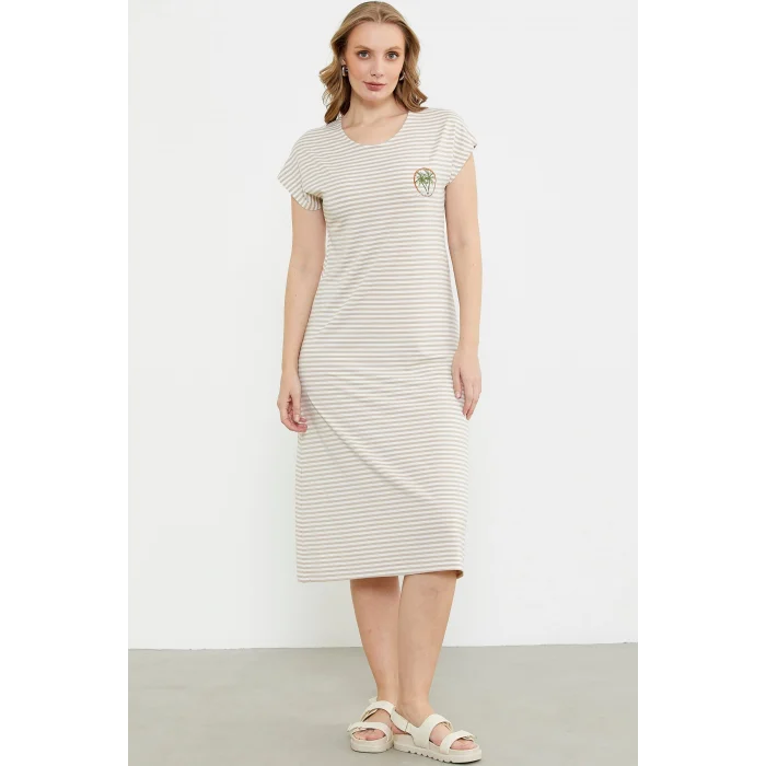 Sementa 77489 Nakış Detaylı Marine Penye Elbise