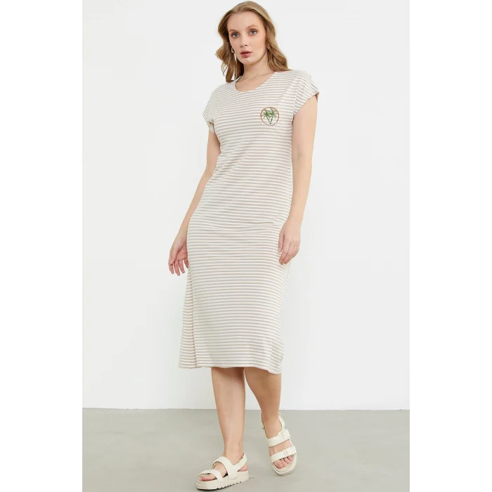 Sementa 77489 Nakış Detaylı Marine Penye Elbise