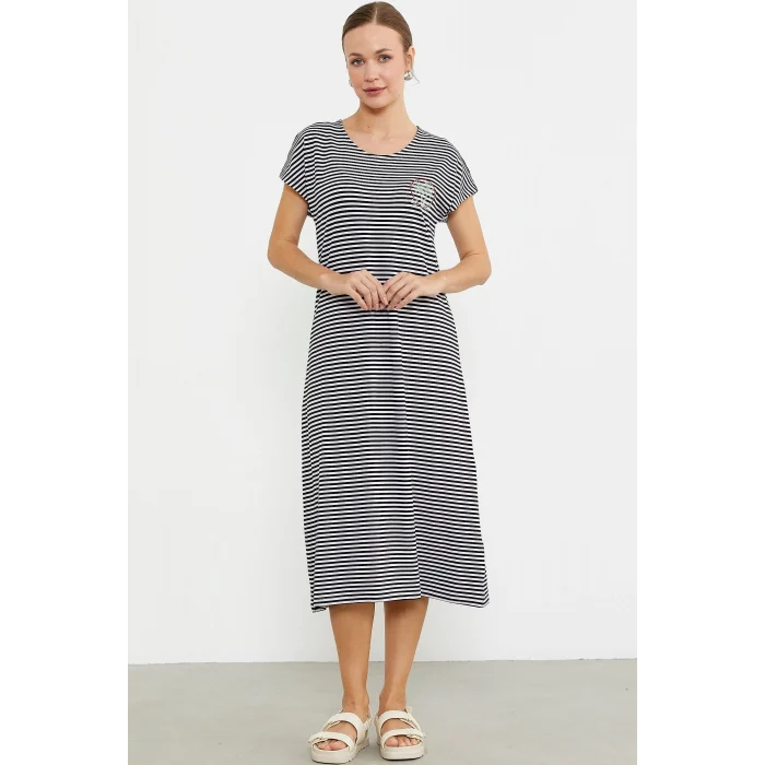 Sementa 77489 Nakış Detaylı Marine Penye Elbise