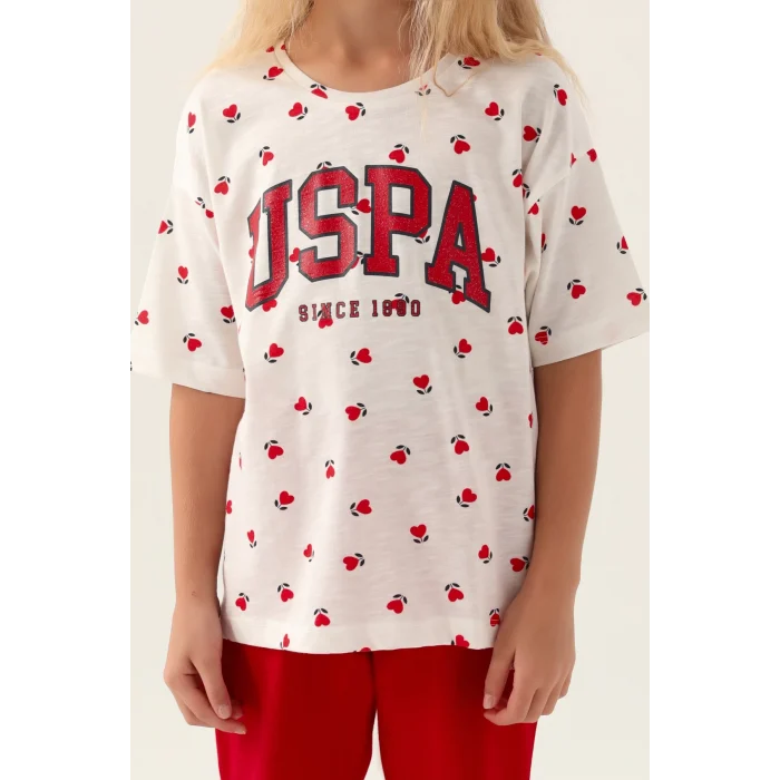 US Polo 1831-G Kız Çocuk Kalpli Şort Takım