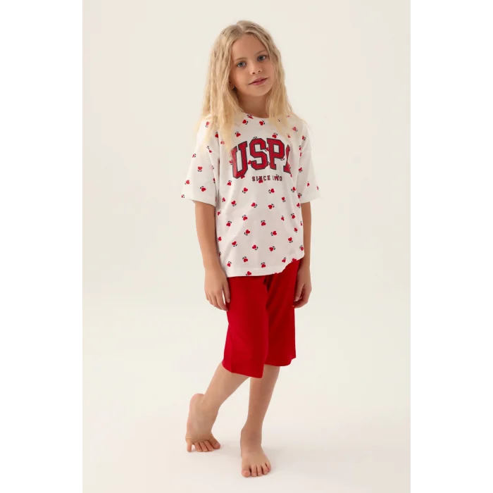 US Polo 1831-G Kız Çocuk Kalpli Şort Takım