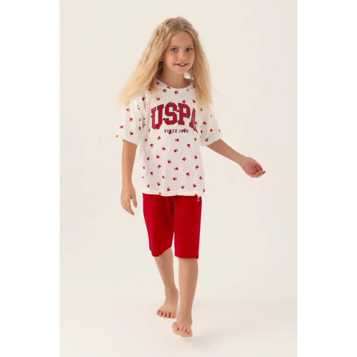US Polo 1831-G Kız Çocuk Kalpli Şort Takım