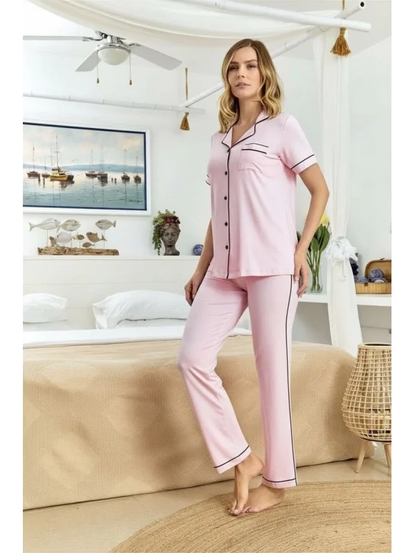 Aqua 25526-K Kadın Kısa Kol Önü Düğmeli Pijama Takım
