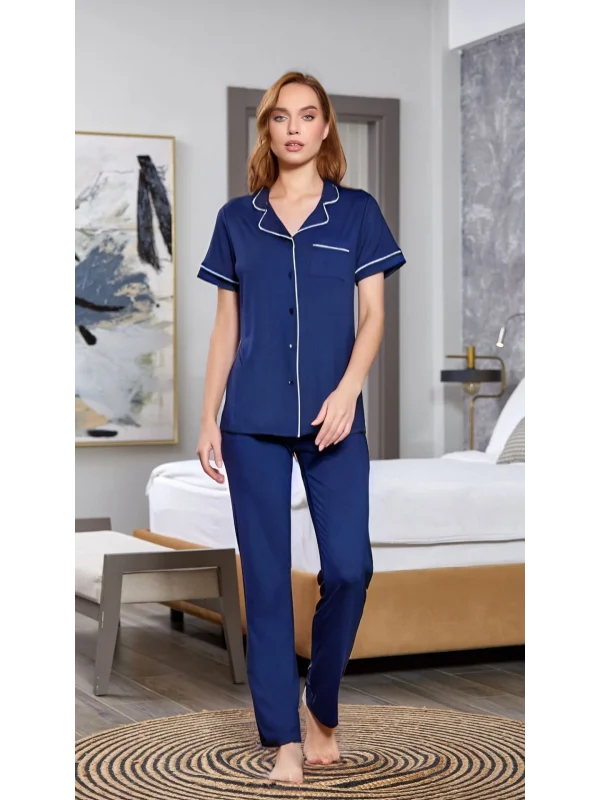 Aqua 25526-K Kadın Kısa Kol Önü Düğmeli Pijama Takım