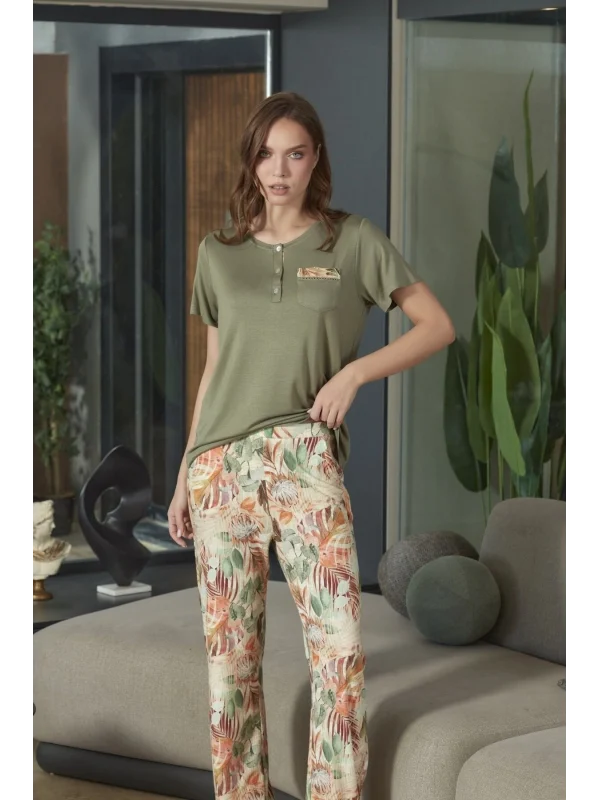 Aqua 26593 Kadın Desenli Kısa Kol Pijama Takımı