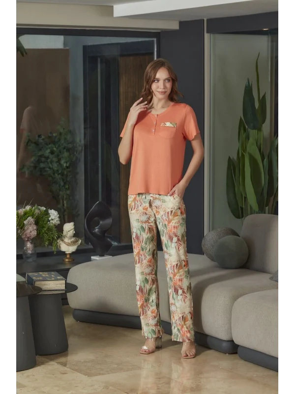 Aqua 26593 Kadın Desenli Kısa Kol Pijama Takımı