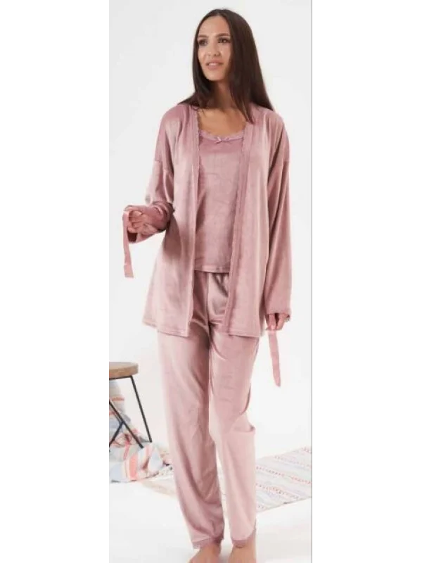 Estiva 24397 Bayan Kadife 3lü Pijama Takım