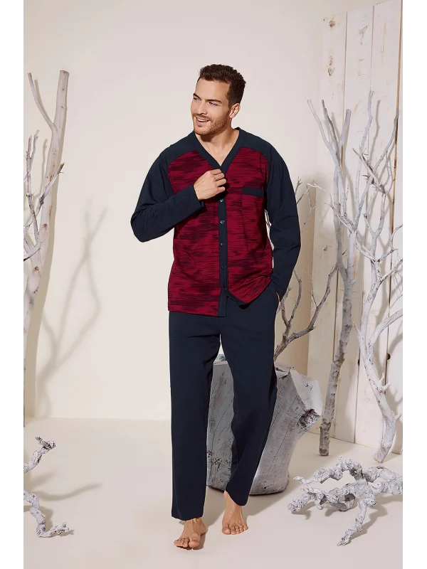 Kocabey 8025 Erkek  V Yaka Boydan Düğmeli Pijama Takımı