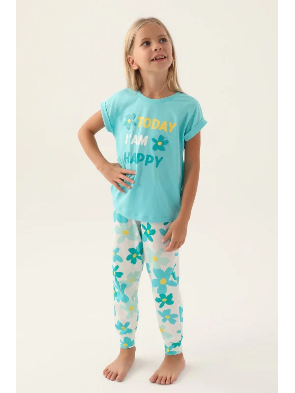 Roly Poly 3394-2 Kız Çocuk Çiçekli Kısa Kol Pijama Takım