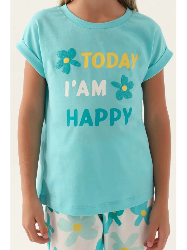 Roly Poly 3394-2 Kız Çocuk Çiçekli Kısa Kol Pijama Takım