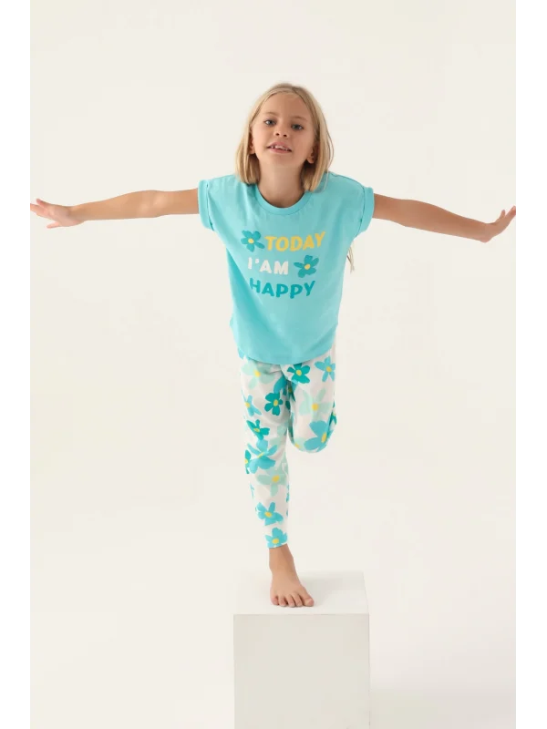 Roly Poly 3394-2 Kız Çocuk Çiçekli Kısa Kol Pijama Takım