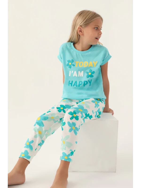 Roly Poly 3394-2 Kız Çocuk Çiçekli Kısa Kol Pijama Takım