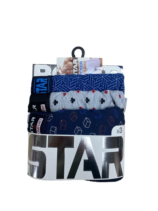 Star 105 Desenli Jakar Erkek 3lü Kemer Boxer