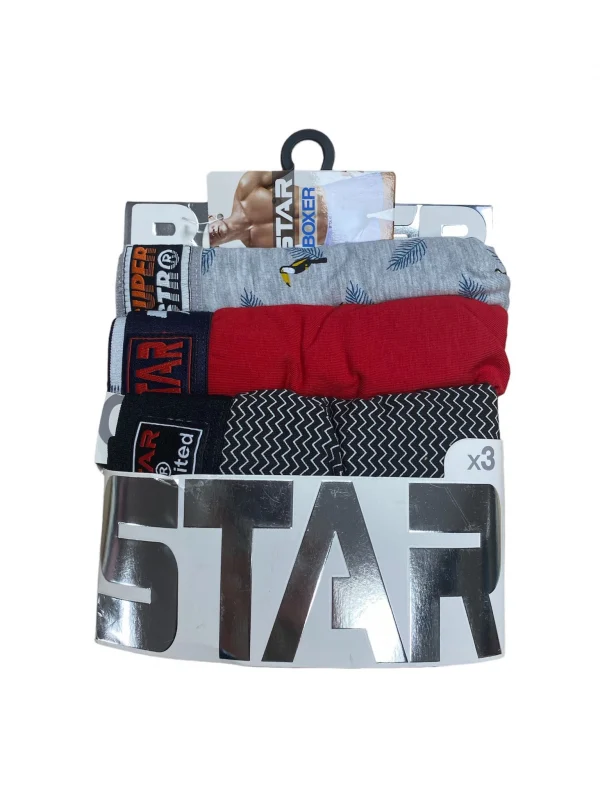 Star 105 Desenli Jakar Erkek 3lü Kemer Boxer