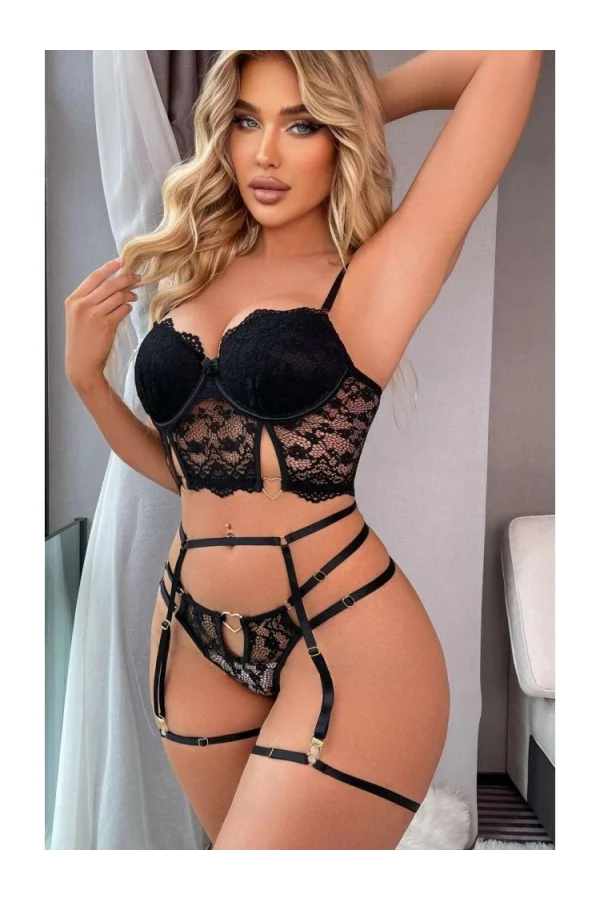 For Dreams 8406 Seksi Siyah Büstiyerli Takım