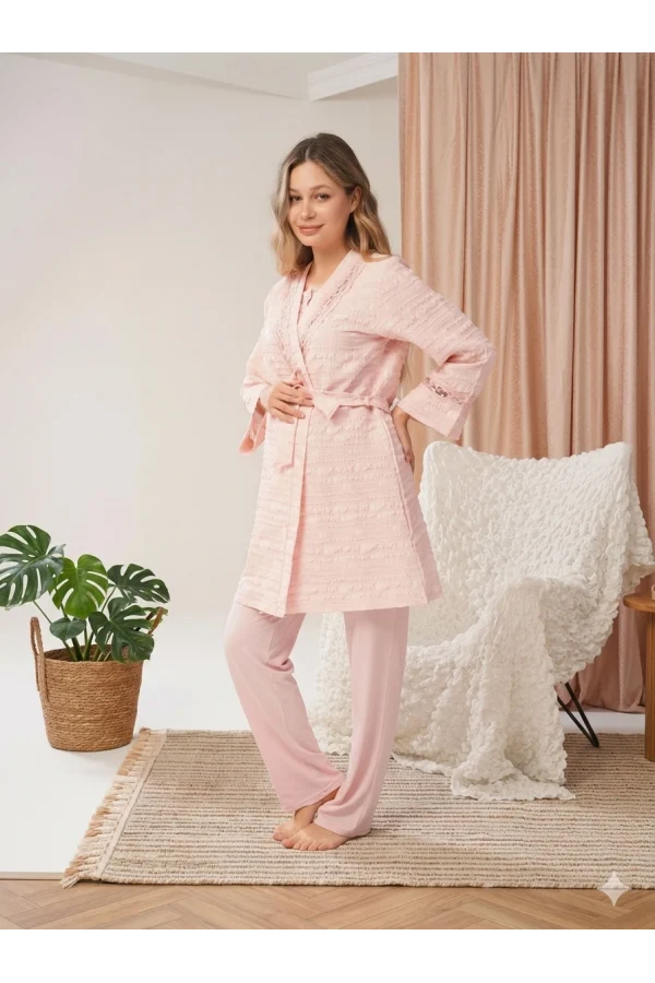 Bone 5806 Kadın 3lü Sabahlıklı Lohusa Pijama Takımı