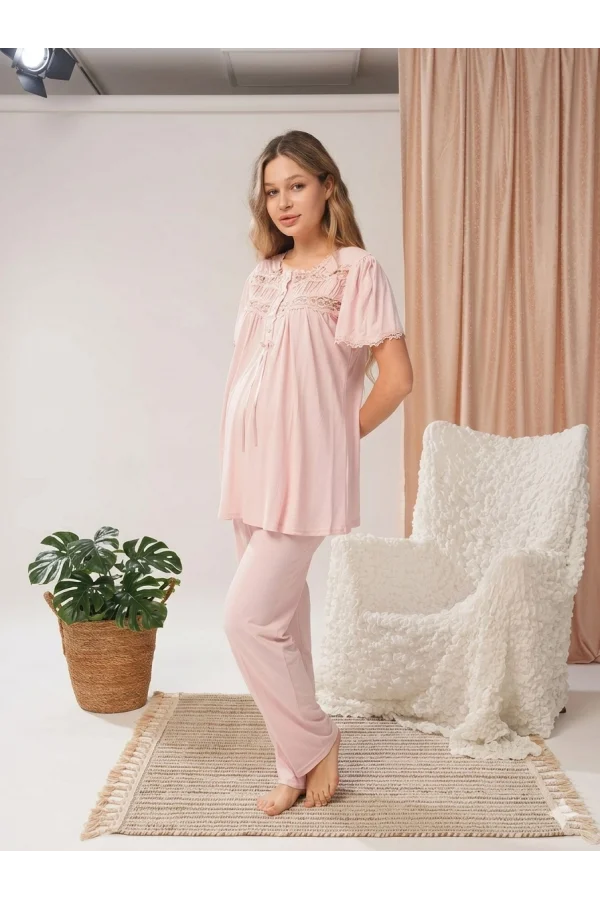 Bone 5806 Kadın 3lü Sabahlıklı Lohusa Pijama Takımı