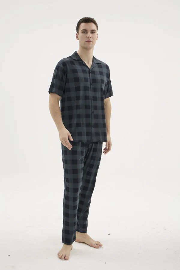 Kocabey KKT-26158 Erkek Apaj Yaka Düğmeli Pijama Takımı