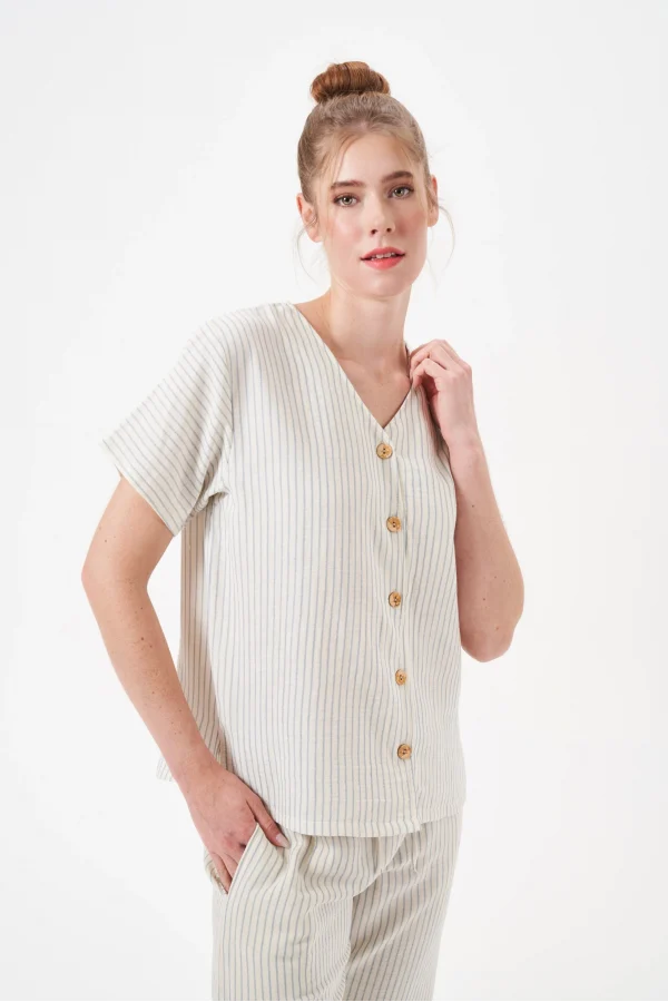PJS 29098 Kadın Düğmeli Pijama Takım
