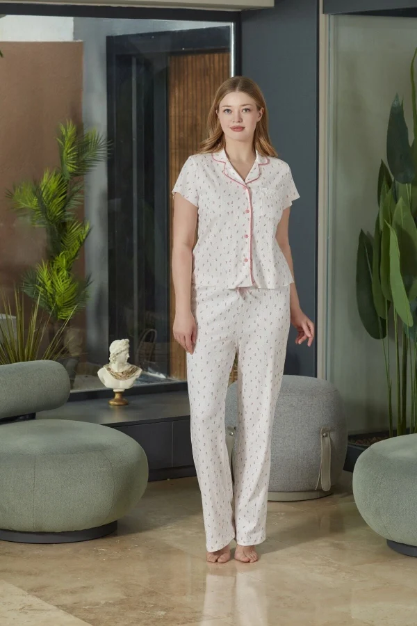 Aqua 26520 Kadın Düğmeli Kısa Kol Pijama Takımı