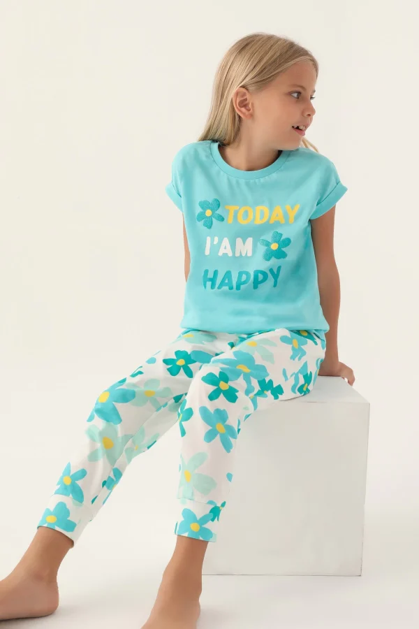 Roly Poly 3394-2 Kız Çocuk Çiçekli Kısa Kol Pijama Takım