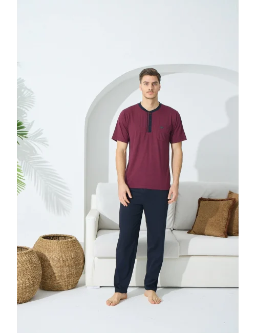 Kocabey 9513 Erkek Midi Yaka Kısa Kol Pijama Takım