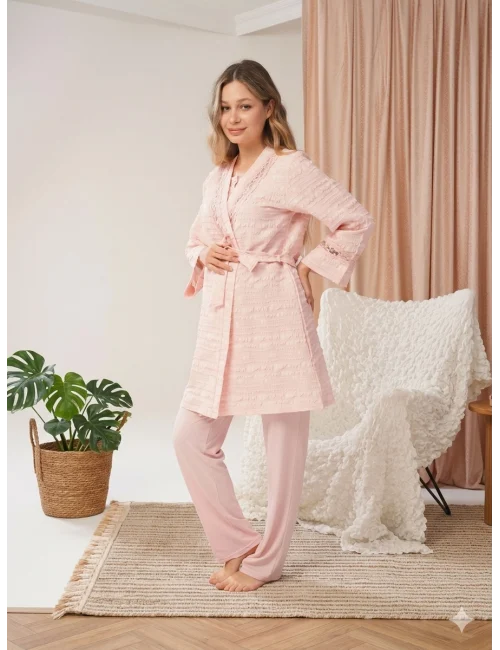 Bone 5806 Kadın 3lü Sabahlıklı Lohusa Pijama Takımı