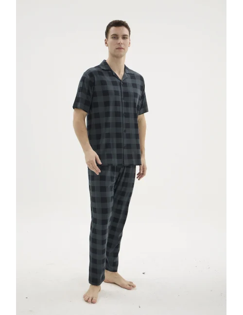 Kocabey KKT-26158 Erkek Apaj Yaka Düğmeli Pijama Takımı
