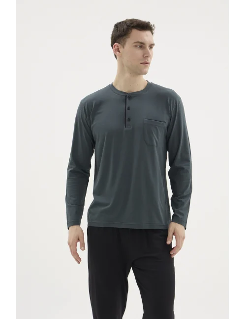Kocabey BU-26360 Erkek Midi Yaka Battal Pijama Takımı