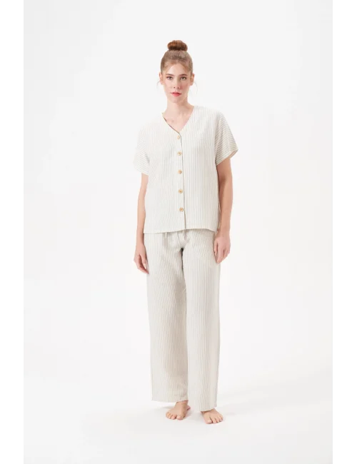 PJS 29098 Kadın Düğmeli Pijama Takım