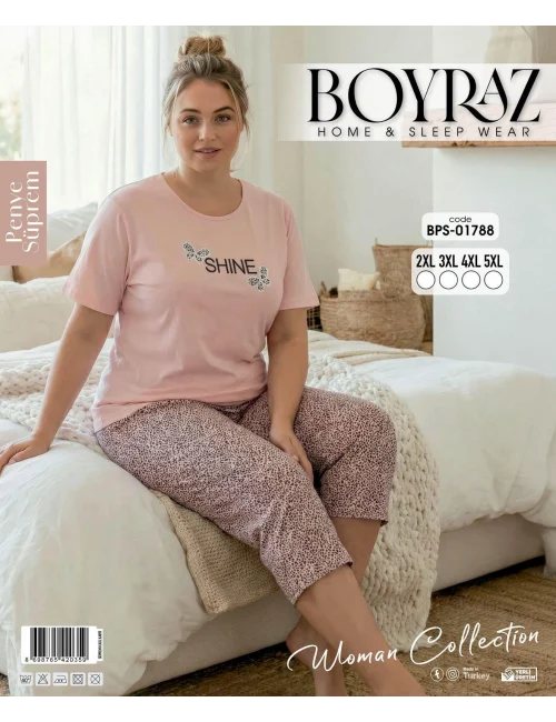 Boyraz BPS-01788  Kadın Battal Kısa Kol Kapri Takım