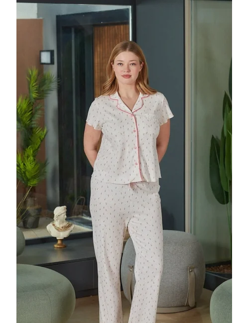 Aqua 26520 Kadın Düğmeli Kısa Kol Pijama Takımı