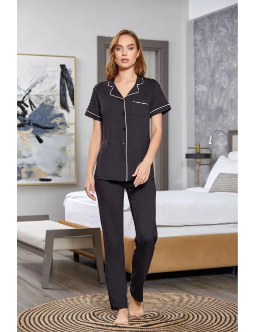 Aqua 25526-K Kadın Kısa Kol Önü Düğmeli Pijama Takım