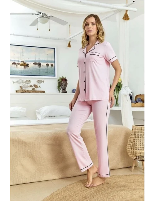 Aqua 25526-K Kadın Kısa Kol Önü Düğmeli Pijama Takım