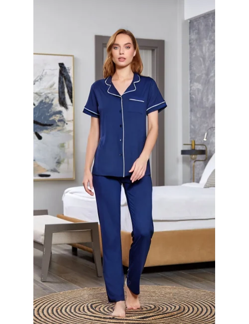 Aqua 25526-K Kadın Kısa Kol Önü Düğmeli Pijama Takım