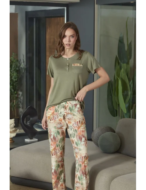 Aqua 26593 Kadın Desenli Kısa Kol Pijama Takımı