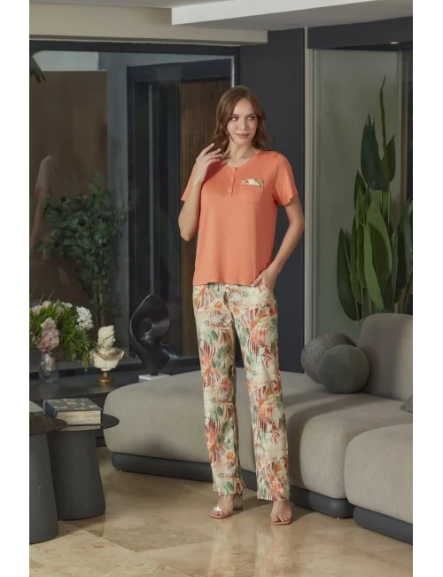 Aqua 26593 Kadın Desenli Kısa Kol Pijama Takımı